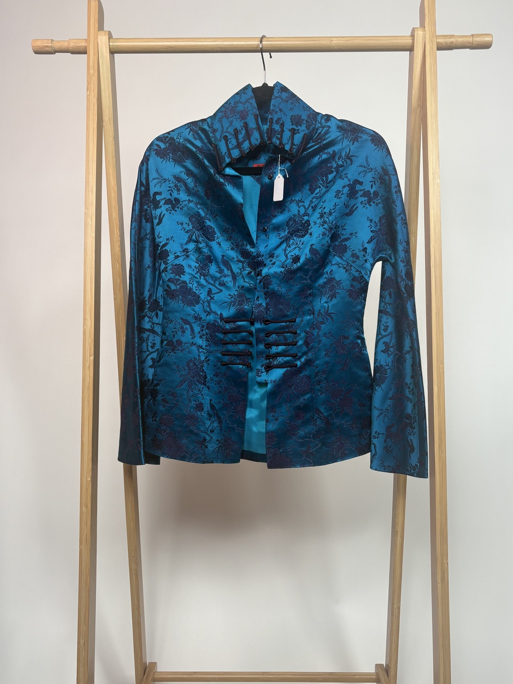 PF-1467 Vintage Teal Brocade Silk Mandarin Collar Jacket